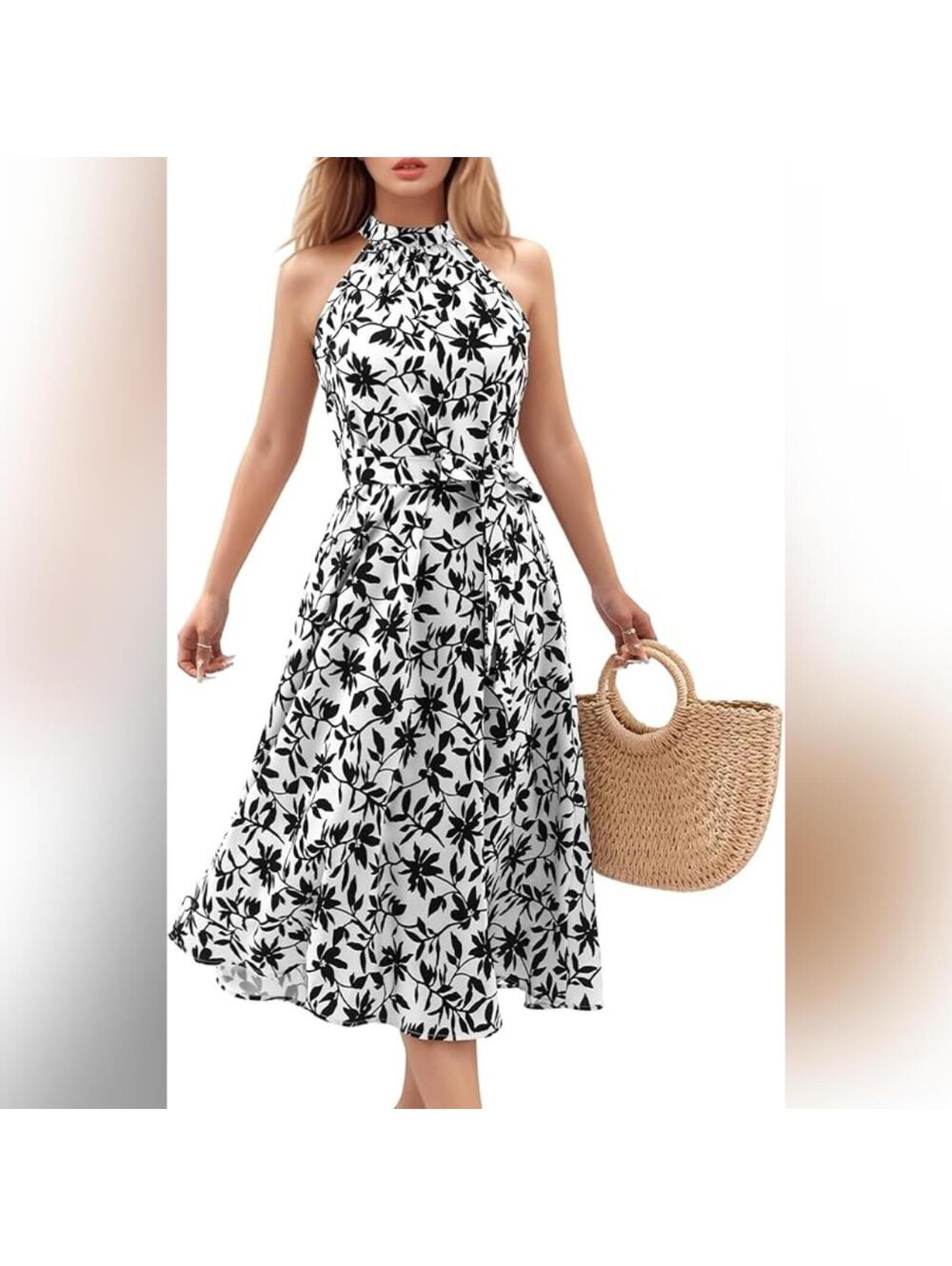 NWT Bbonlinedress Floral Halter Boho Casual Flowy Sundress Dress, Medium
